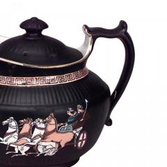 Black Porcelain Teapot with Grecian Design - 4674885