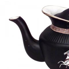 Black Porcelain Teapot with Grecian Design - 4674886