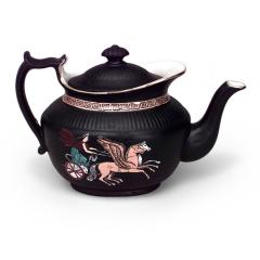 Black Porcelain Teapot with Grecian Design - 4741604