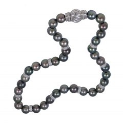 Black South Sea Pearl Necklace with Diamonds - 45939