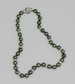 Black South Sea Pearl Necklace with Diamonds - 45940