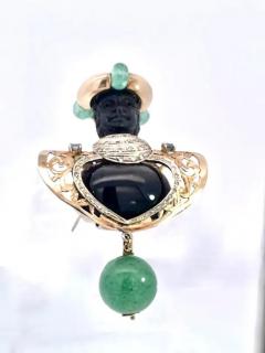 Black Star Diopside Colored Gemstone Moretto Brooch - 3974620