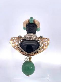 Black Star Diopside Colored Gemstone Moretto Brooch - 3974622