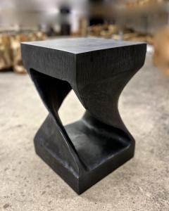 Black Wooden Side Table Stool Organic Modern Handcarved IDN 2023 - 3456783