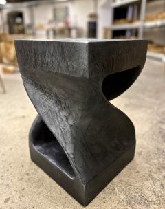 Black Wooden Side Table Stool Organic Modern Handcarved IDN 2023 - 3456785