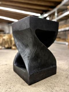 Black Wooden Side Table Stool Organic Modern Handcarved IDN 2023 - 3456791