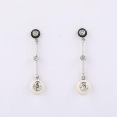 Black and White Enamel Pendant Diamond and Platinum Earrings - 4333846