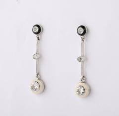 Black and White Enamel Pendant Diamond and Platinum Earrings - 4333847