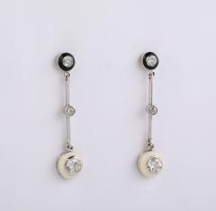 Black and White Enamel Pendant Diamond and Platinum Earrings - 4333848