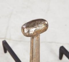 Blacksmith Made Brass Washed Iron Andirons - 3699589