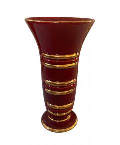Blanche Letalle Red Gold Art Deco Ceramic Vase Blanche Letalle for Saint Clement 1950s - 4804715