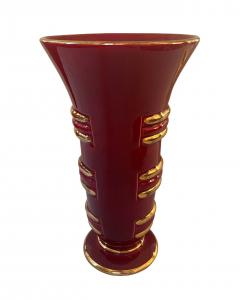 Blanche Letalle Red Gold Art Deco Ceramic Vase Blanche Letalle for Saint Clement 1950s - 4804716