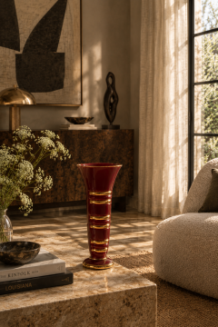 Blanche Letalle Red Gold Art Deco Ceramic Vase Blanche Letalle for Saint Clement 1950s - 4804719