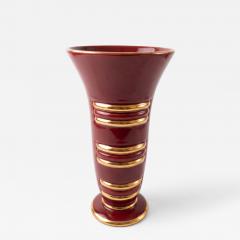 Blanche Letalle Red Gold Art Deco Ceramic Vase Blanche Letalle for Saint Clement 1950s - 4804769