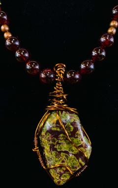 Bloodstone Pendant with Antiqued Copper Handmade Necklace - 2971376