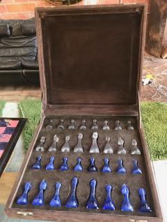 Blu Marble and Art Glass Chess Game Set Italy ca 1970s - 1128184