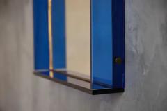 Blue Coloured and Mirrored Glass Wall Mirror Italy 1960s - 4032589