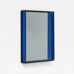 Blue Coloured and Mirrored Glass Wall Mirror Italy 1960s - 4034076