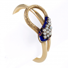 Blue Enamel and Seed Pearl Serpent Bangle Bracelet - 2626562
