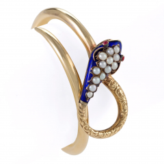 Blue Enamel and Seed Pearl Serpent Bangle Bracelet - 2626563
