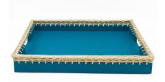 Blue Leather and Wicker Tray - 4197627