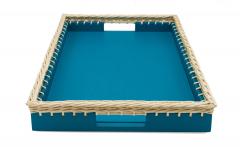 Blue Leather and Wicker Tray - 4197628