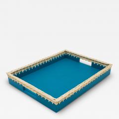 Blue Leather and Wicker Tray - 4247429