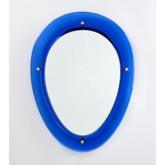 Blue Oval Shaped Glass Mirror Italy 1960s - 3655358