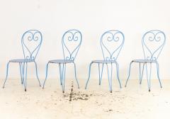 Blue Paint French Pierced Seat Heart Garden Dining Chairs Set of 4 1960s - 4167923