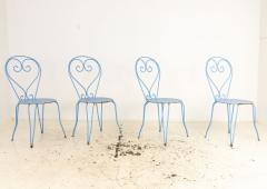 Blue Paint French Pierced Seat Heart Garden Dining Chairs Set of 4 1960s - 4167924