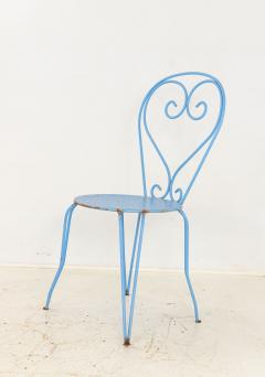 Blue Paint French Pierced Seat Heart Garden Dining Chairs Set of 4 1960s - 4167932