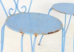 Blue Paint French Pierced Seat Heart Garden Dining Chairs Set of 4 1960s - 4167934