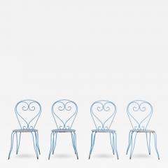 Blue Paint French Pierced Seat Heart Garden Dining Chairs Set of 4 1960s - 4169457