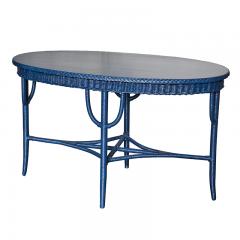 Blue Painted Wicker Table with Oval Top - 3046592