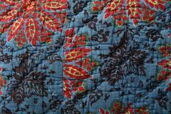 Blue Red and Yellow Block Printed Floral Cotton 19th C Textile Pillow - 3465380