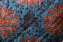 Blue Red and Yellow Block Printed Floral Cotton 19th C Textile Pillow - 3465381