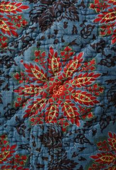 Blue Red and Yellow Block Printed Floral Cotton 19th C Textile Pillow - 3465382