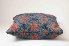 Blue Red and Yellow Block Printed Floral Cotton 19th C Textile Pillow - 3465383