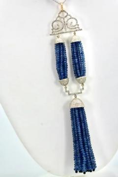 Blue Sapphire Beaded Double Tassel Pendant Necklace - 3462066