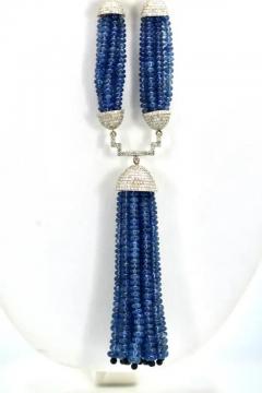 Blue Sapphire Beaded Double Tassel Pendant Necklace - 3462078