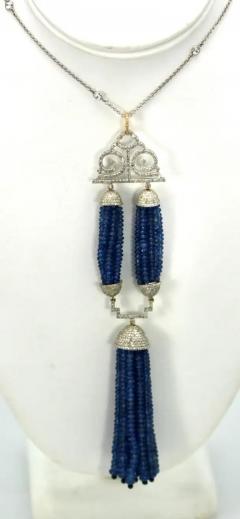 Blue Sapphire Beaded Double Tassel Pendant Necklace - 3462098