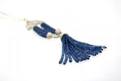 Blue Sapphire Beaded Double Tassel Pendant Necklace - 3462156