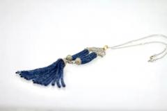 Blue Sapphire Beaded Double Tassel Pendant Necklace - 3462158