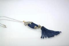 Blue Sapphire Beaded Double Tassel Pendant Necklace - 3462162
