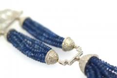Blue Sapphire Beaded Double Tassel Pendant Necklace - 3462173