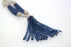 Blue Sapphire Beaded Double Tassel Pendant Necklace - 3462174