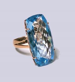 Blue Topaz and Gold custom Ring C 1970  - 1056747