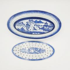 Blue White Chinese Export Oval Tray Strainer circa 1900 - 4360686