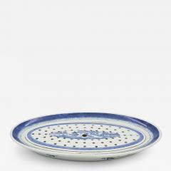 Blue White Chinese Export Oval Tray Strainer circa 1900 - 4361235