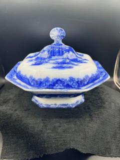 Blue White Footed Bowel With Lid Whampoa Pattern Transferware - 3897746